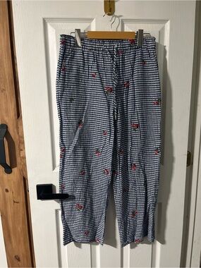 Rachel Zoe Gingham Cherry Embroidered Crop Pants Capris Size 4